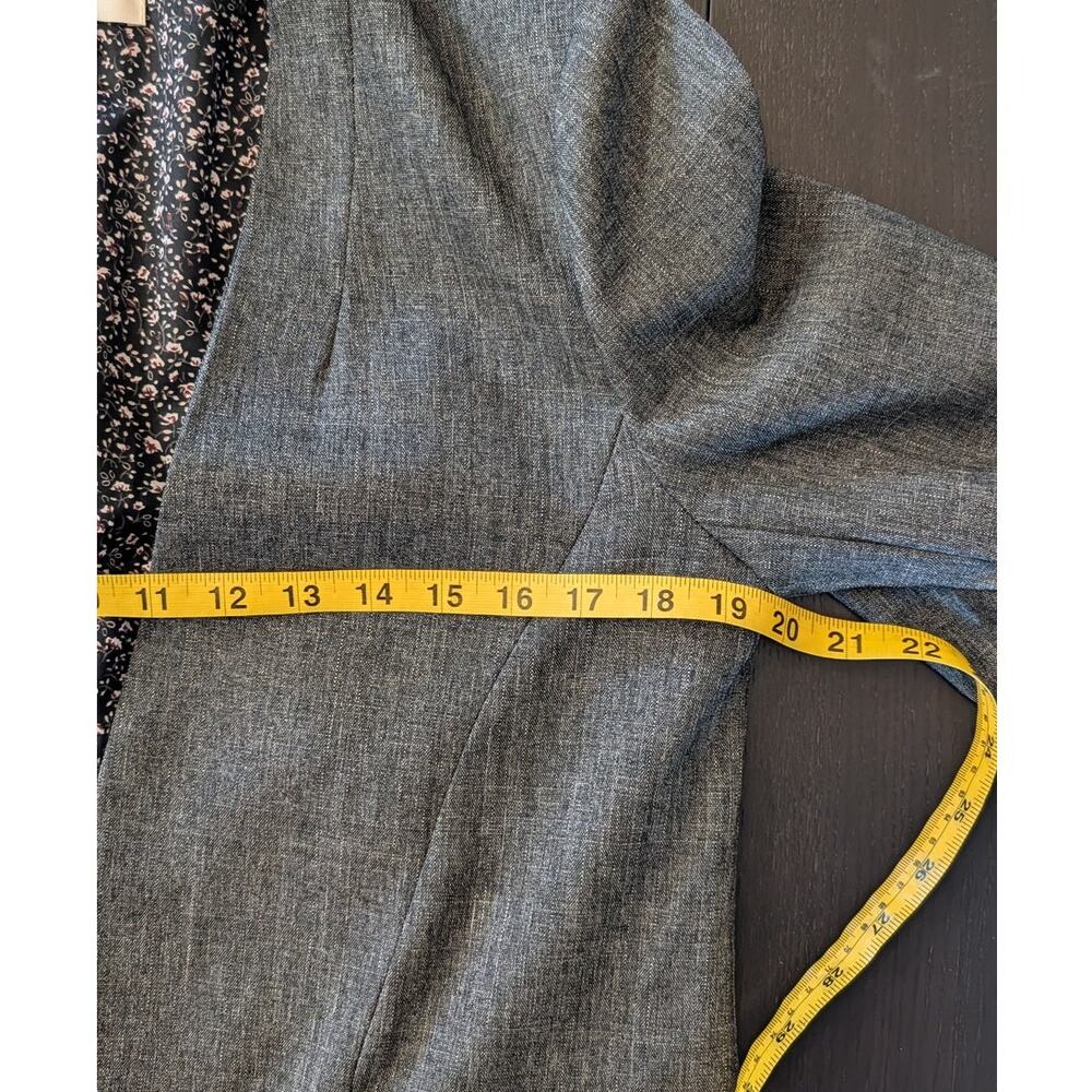 Skies Are Blue Gray Open Front Blazer Medium Ruched Sleeve Career Jacket - Picture 6 of 8